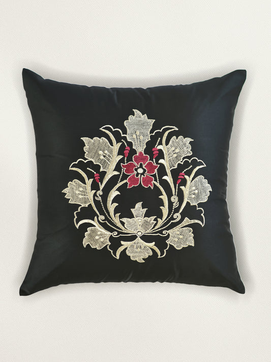 Embroidered  100% Polyester  Cushion Cover | 16x16inch | Black