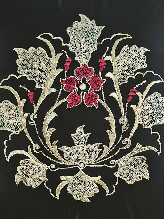 Embroidered  100% Polyester  Cushion Cover | 16 Inch  x 16 Inch | Black