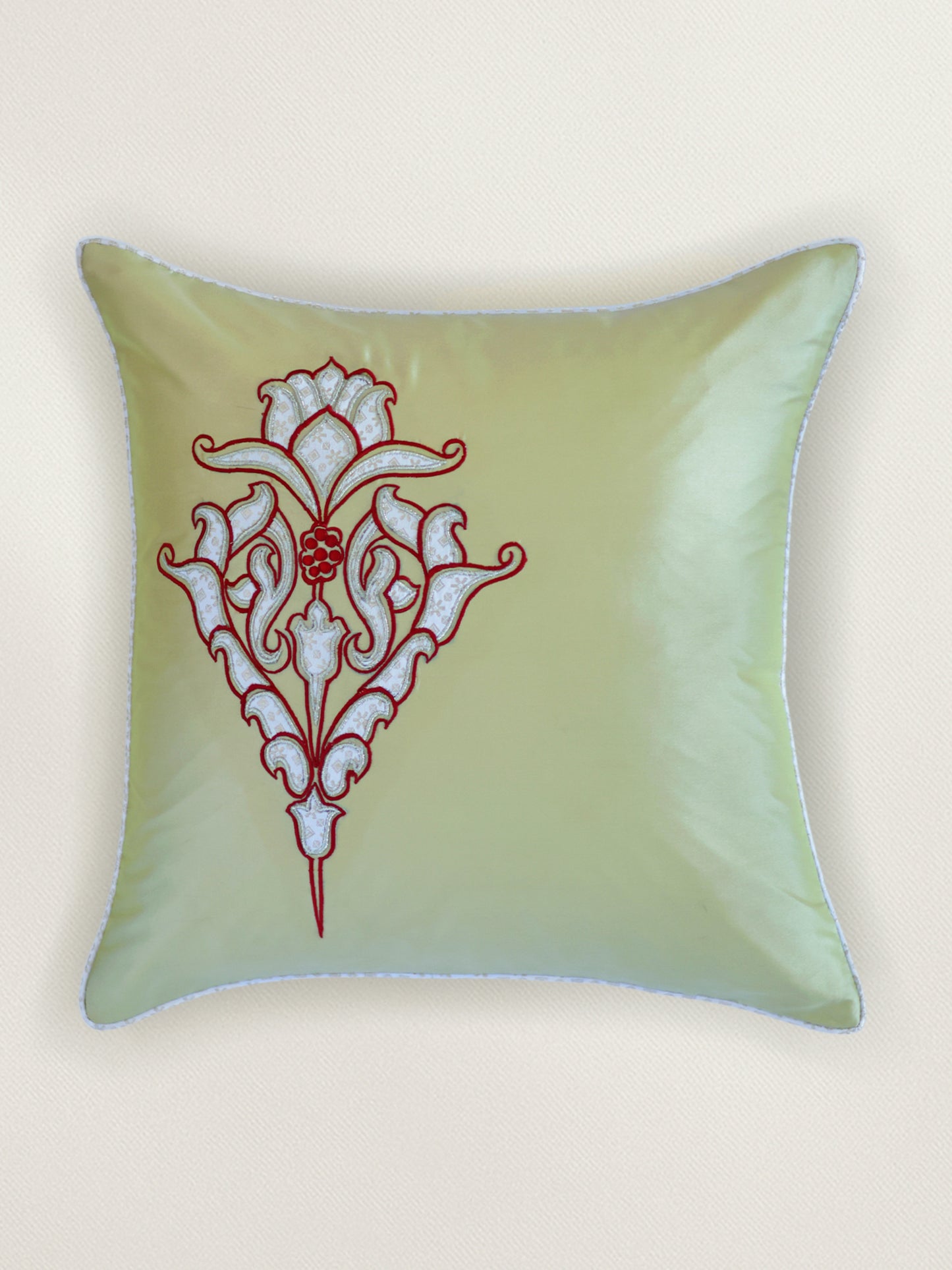 Polycotton Embroidered Cushion Cover 16 Inch x 16 Inch | Cord piping | Cream