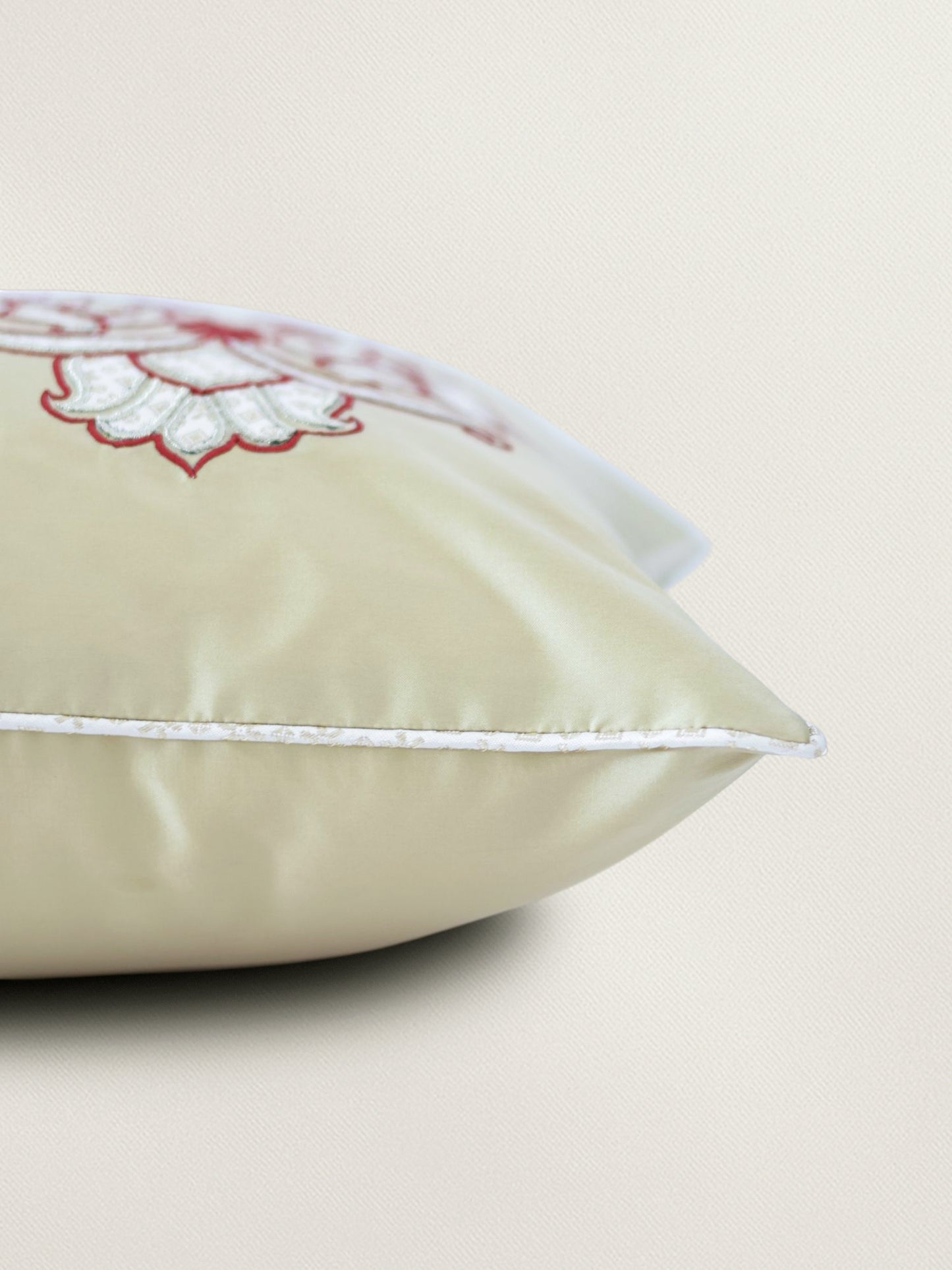 Polycotton Embroidered Cushion Cover 16 Inch x 16 Inch | Cord piping | Cream