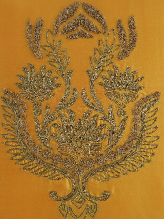 Aari Embroidered  100% Polyester  Cushion Cover | 16 Inch x 16 Inch | Yellow