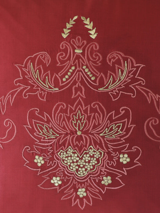 Embroidered  100% Polyester  Cushion Cover | 16 Inch  x 16 Inch | Coral