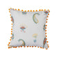 Cushion Cover for Sofa, Bed | PolyCanvas with Floral Prints & Pompoms | Off White - 12x12in(30x30cm) (Pack of 1)