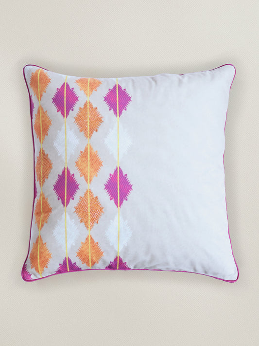 Embroidered Taffeta Patchwork Cushion Cover 16x16 Inch, Pink & Yellow