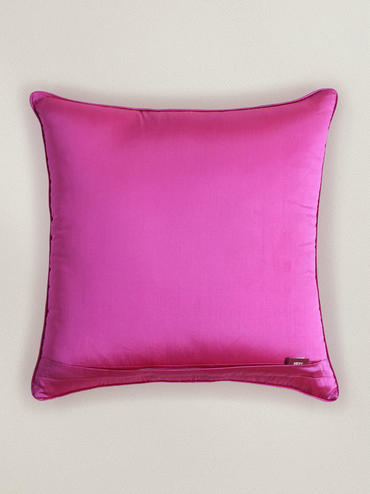 Embroidered Taffeta Patchwork Cushion Cover 16x16 Inch, Pink & Yellow
