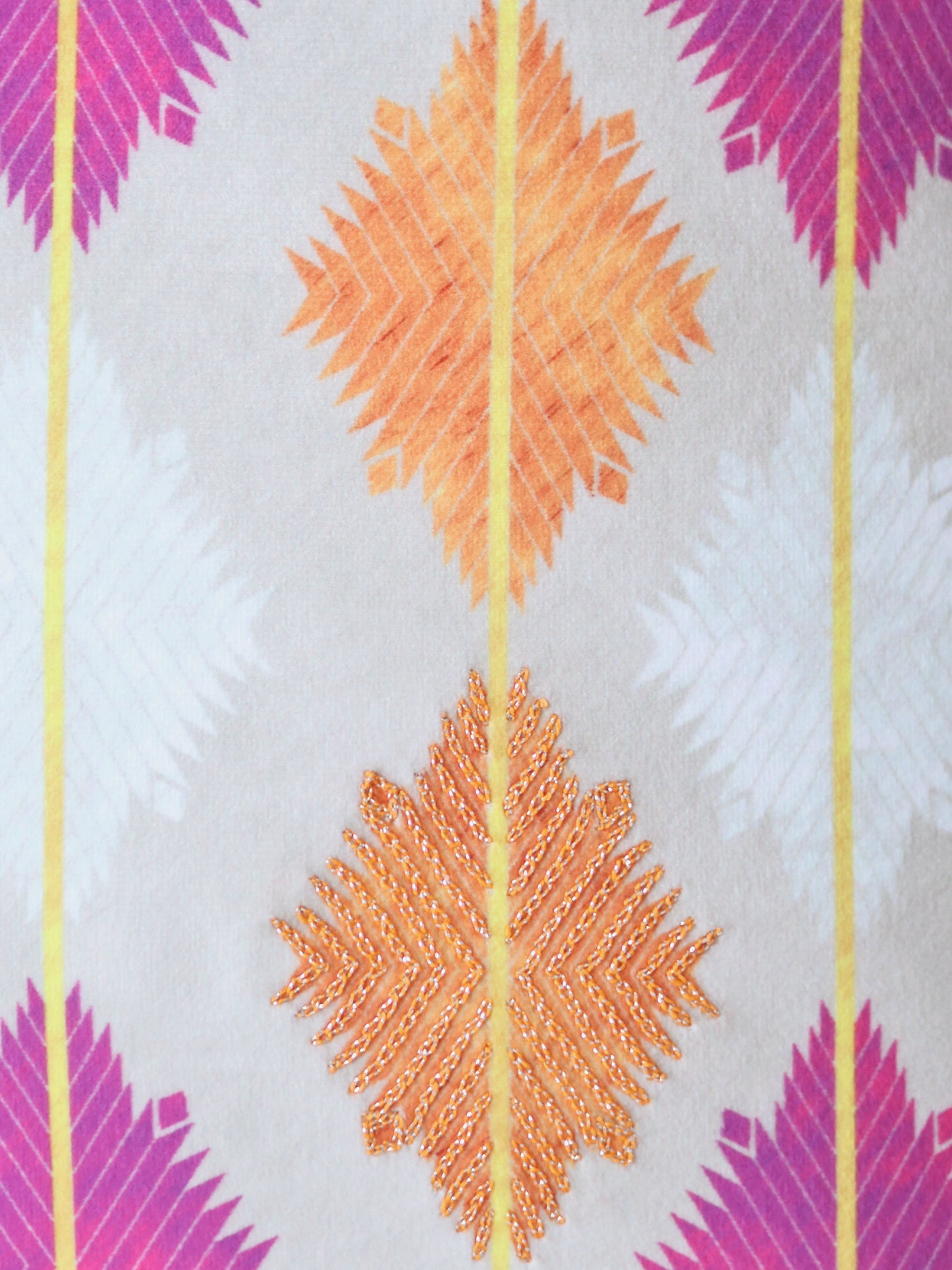 Embroidered Taffeta Patchwork Cushion Cover 16x16 Inch, Pink & Yellow