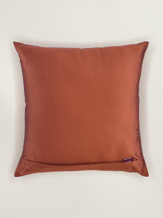 Embroidered Taffeta Patchwork Cushion Cover 16x16 Inch, Pink & Yellow