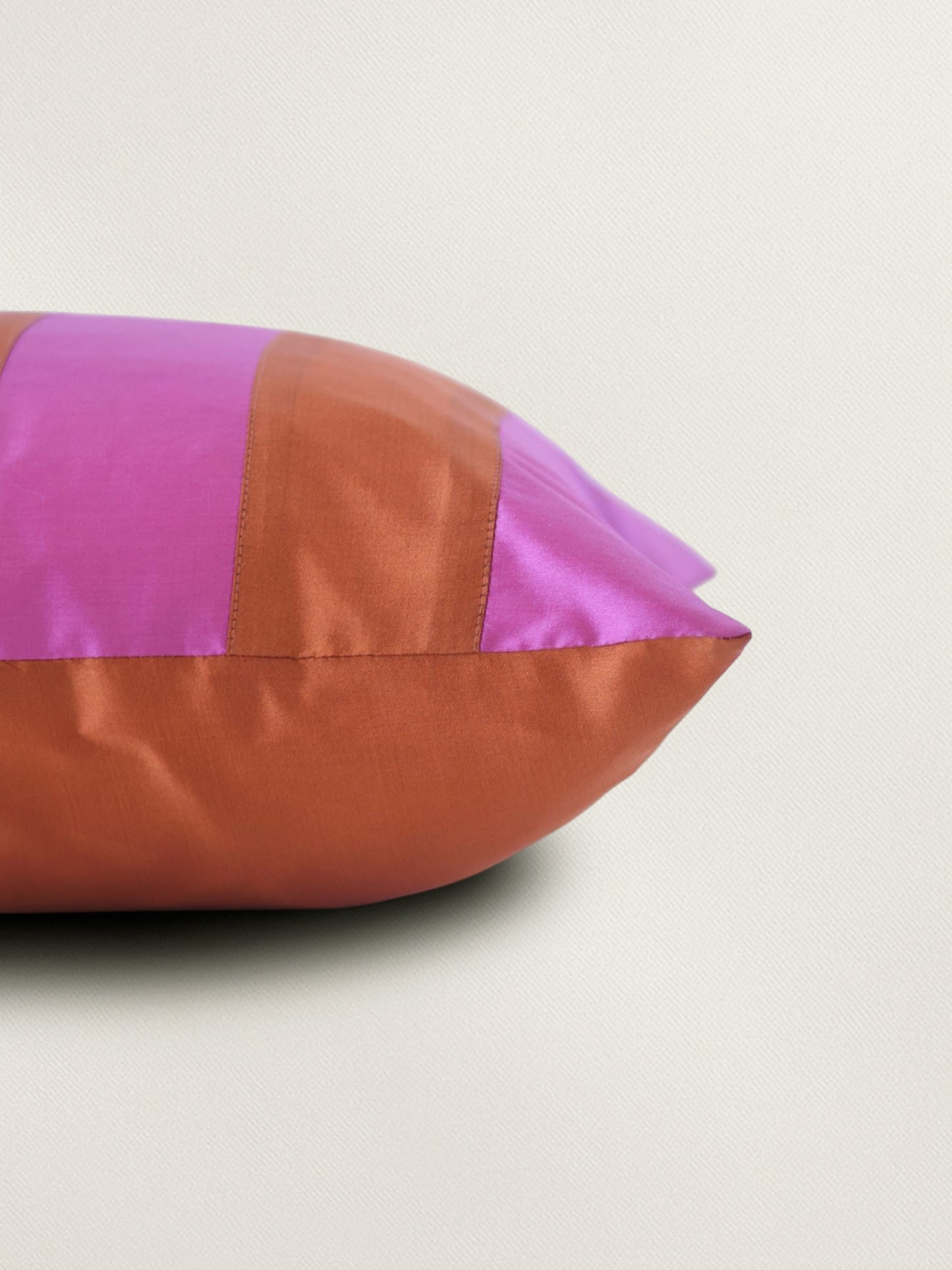 Taffeta Patchwork Cushion Cover 16 Inch x 16 Inch | Pink & Brown