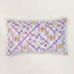 Hand Embroidered Velvet cushion cover 12x20inch, Printed, Pink & Yellow