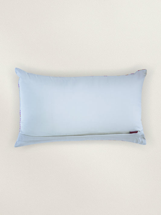 Hand Embroidered Velvet cushion cover 12x20inch, Printed, Pink & Yellow