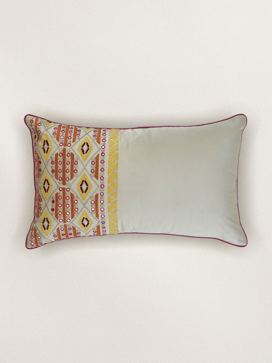 Embroidered Taffeta Cushion cover 12x20inch, Multicolor