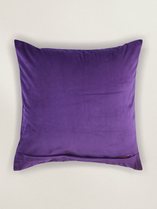Embroidered Velvet Cushion Cover 16x16inch, Purple