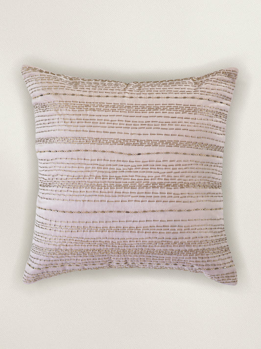 Embroidered Velvet Cushion Cover 16x16inch, Purple & Gold