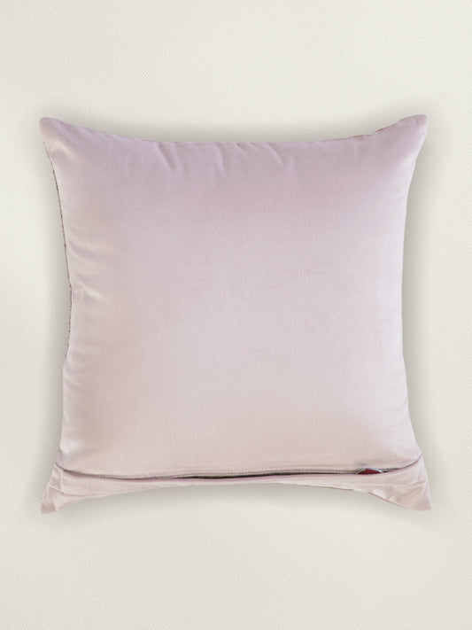 Embroidered Velvet Cushion Cover 16x16inch, Purple & Gold