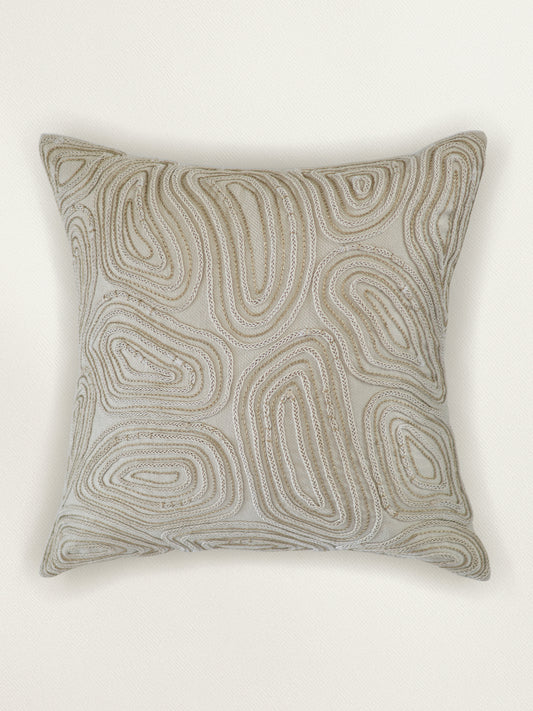 Polycotton Embroidered Cushion Cover 18x18inch, Beige