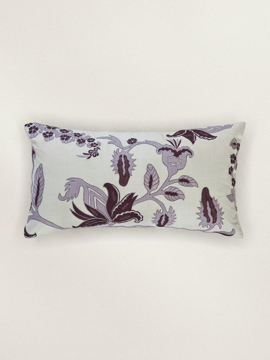 Polycotton Embroidered Cushion Cover 12x22inch, Cream & Purple