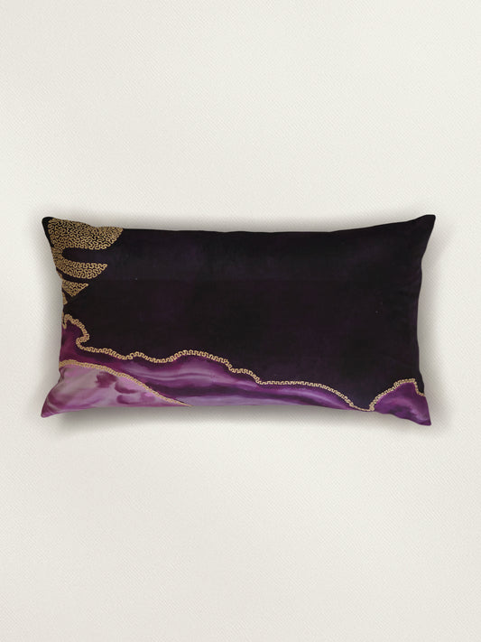 Embroidered Printed Velvet Cushion Cover 12x22inch, Purple