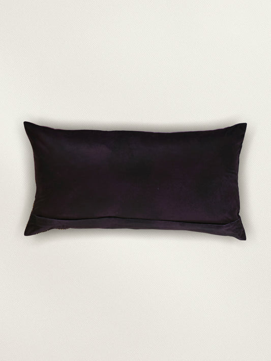 Embroidered Printed Velvet Cushion Cover 12x22inch, Purple