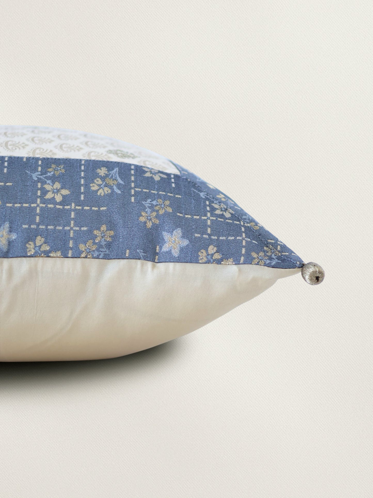 Brocade Patchwork Cushion Cover 16 Inch x 16 Inch | Blue