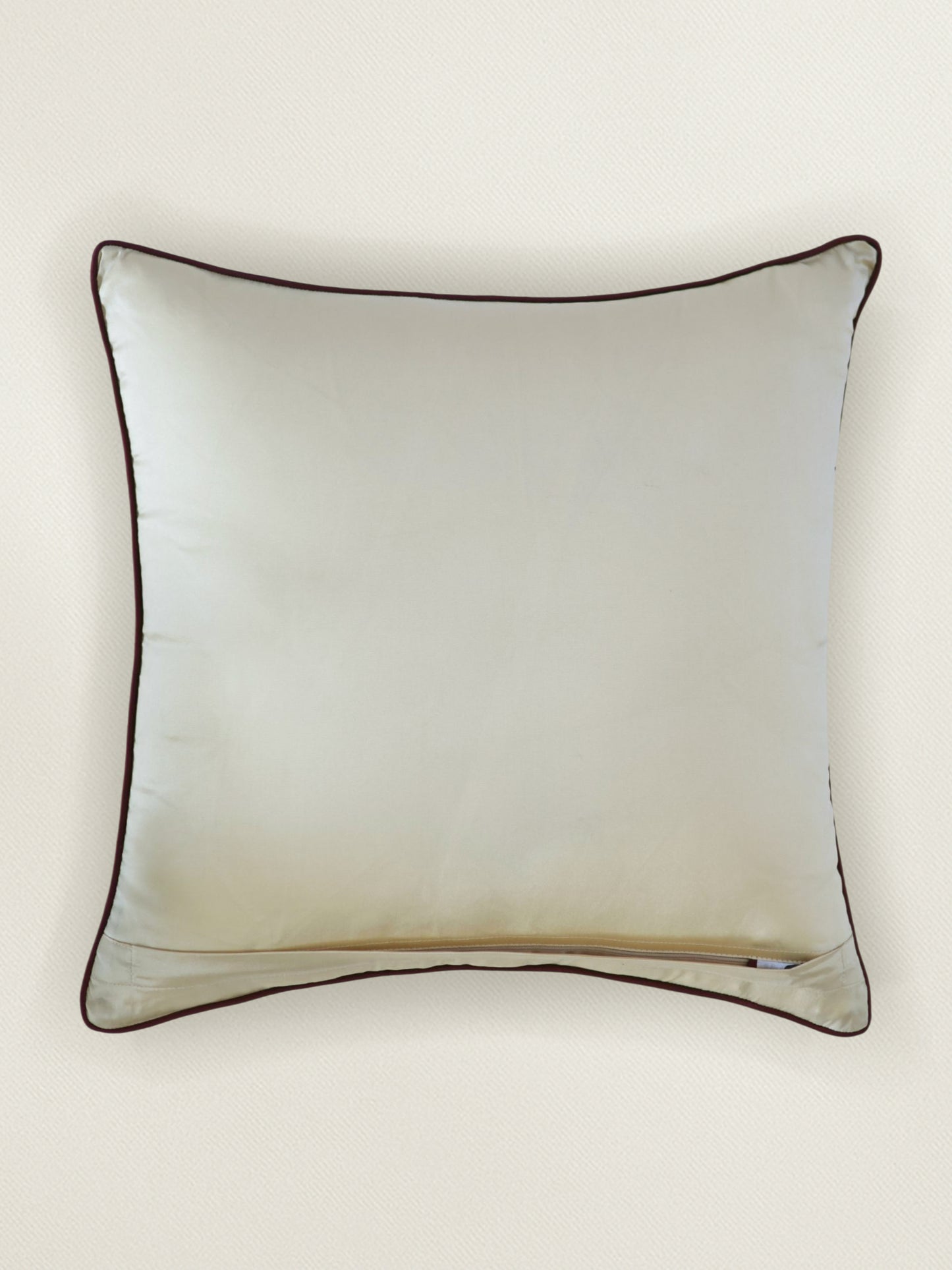 Hand Embroidered Cushion Cover 18 Inch x 18 Inch | Cord piping | Cream
