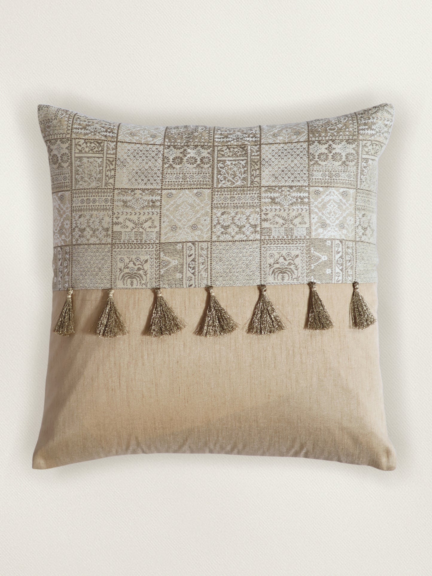 Patchwork Cushion Cover 16 Inch x 16 Inch with Tassels