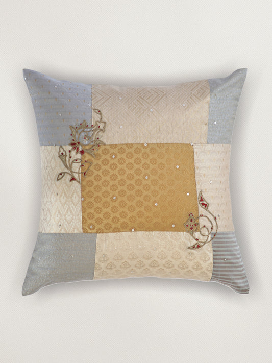 Hand Embroidered Patchwork Cushion Cover 16 Inch x 16 Inch