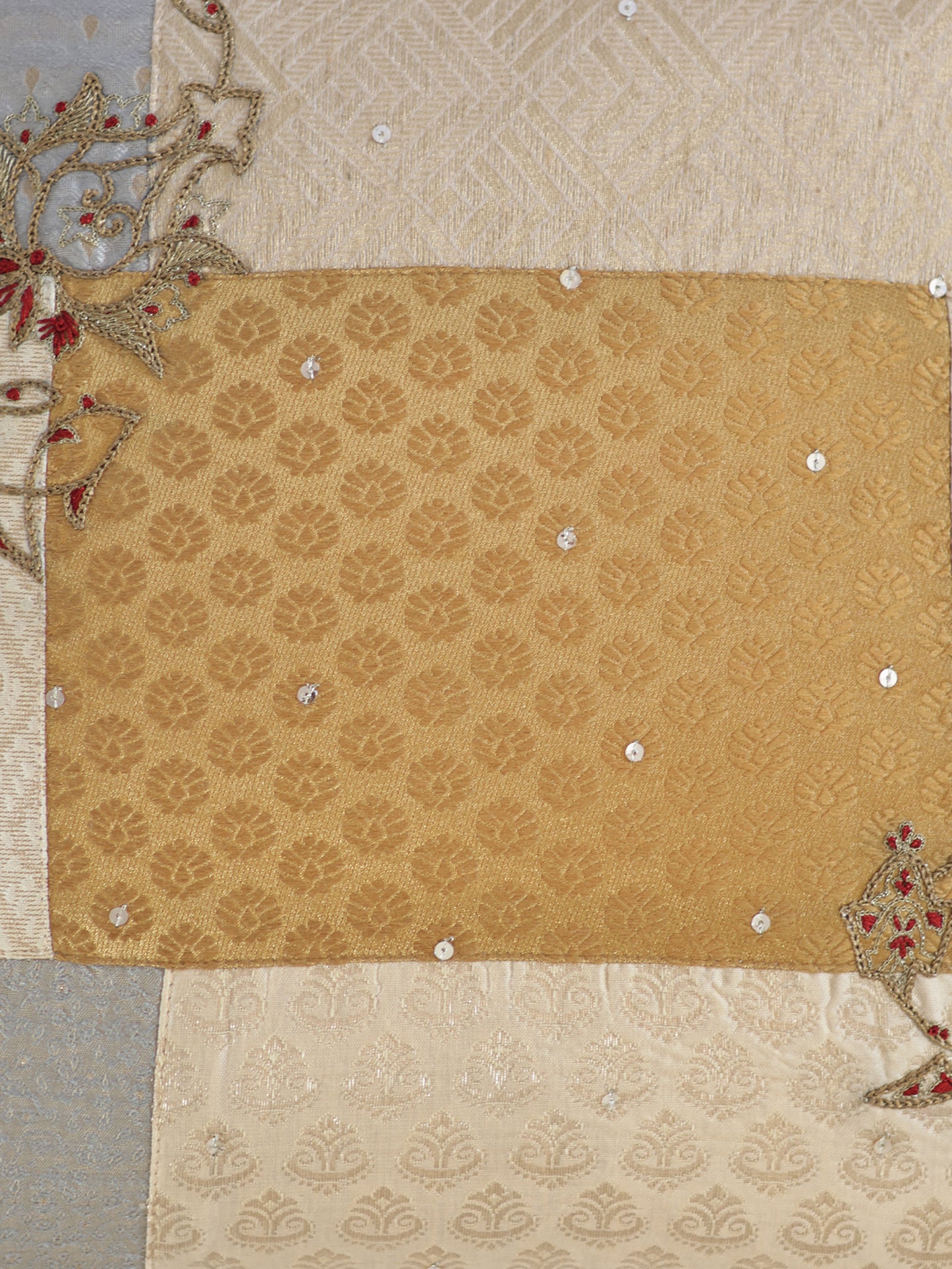 Hand Embroidered Patchwork Cushion Cover 16 Inch x 16 Inch