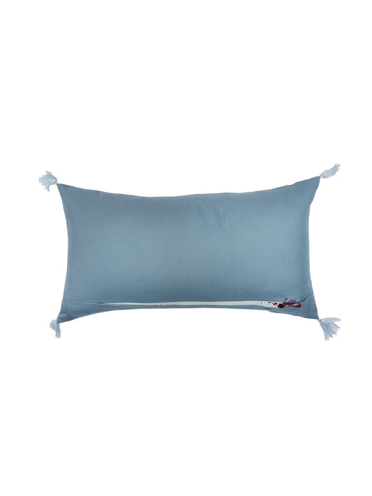 Cushion Cover for Sofa, Bed | PolyCanvas with Floral Print & Tassels | Blue - 12x22in(30x56cm) (Pack of 1)