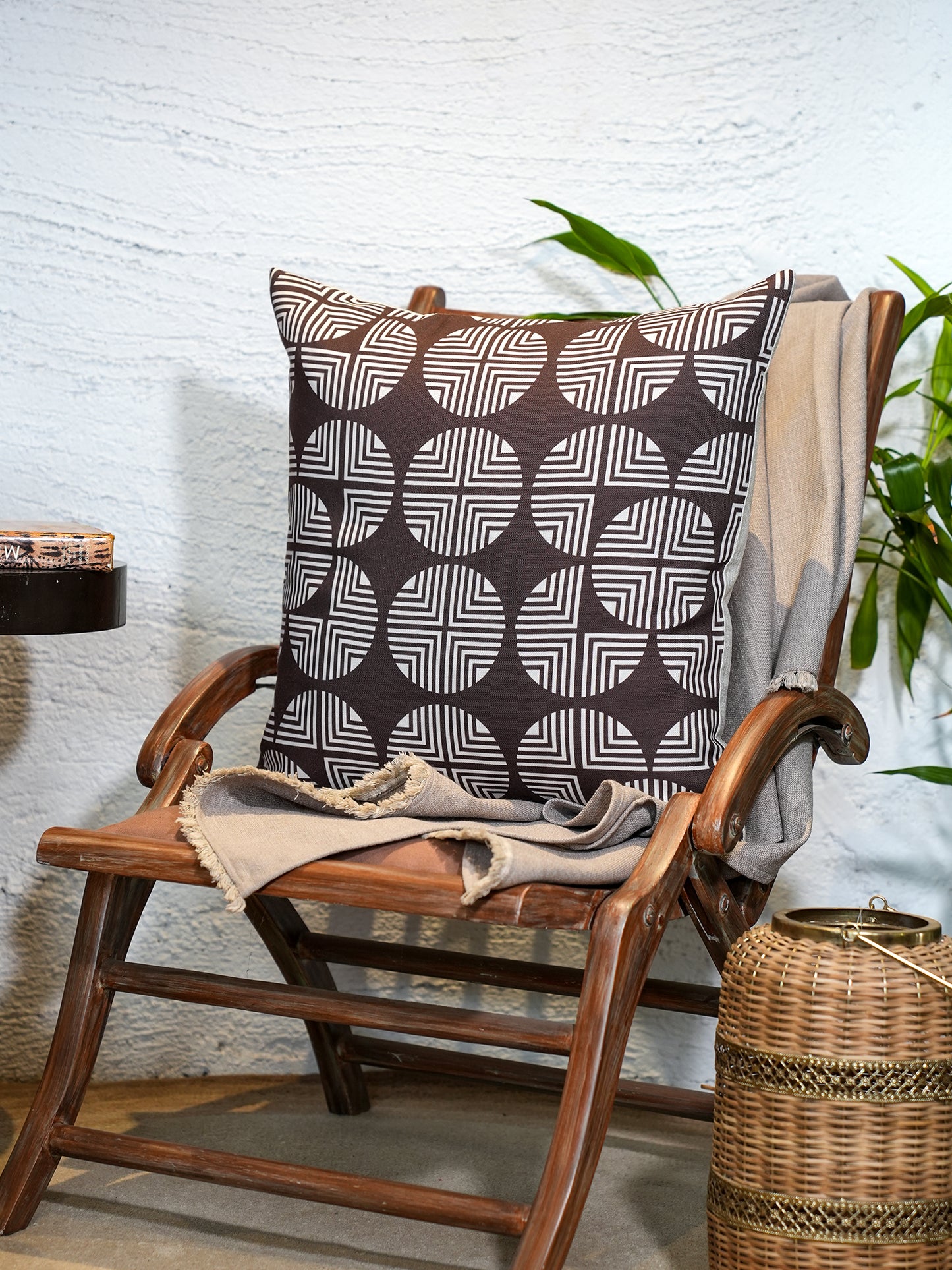 Brown Geometric Printed | 20x 20 inch Square Decorative Cushion Cover