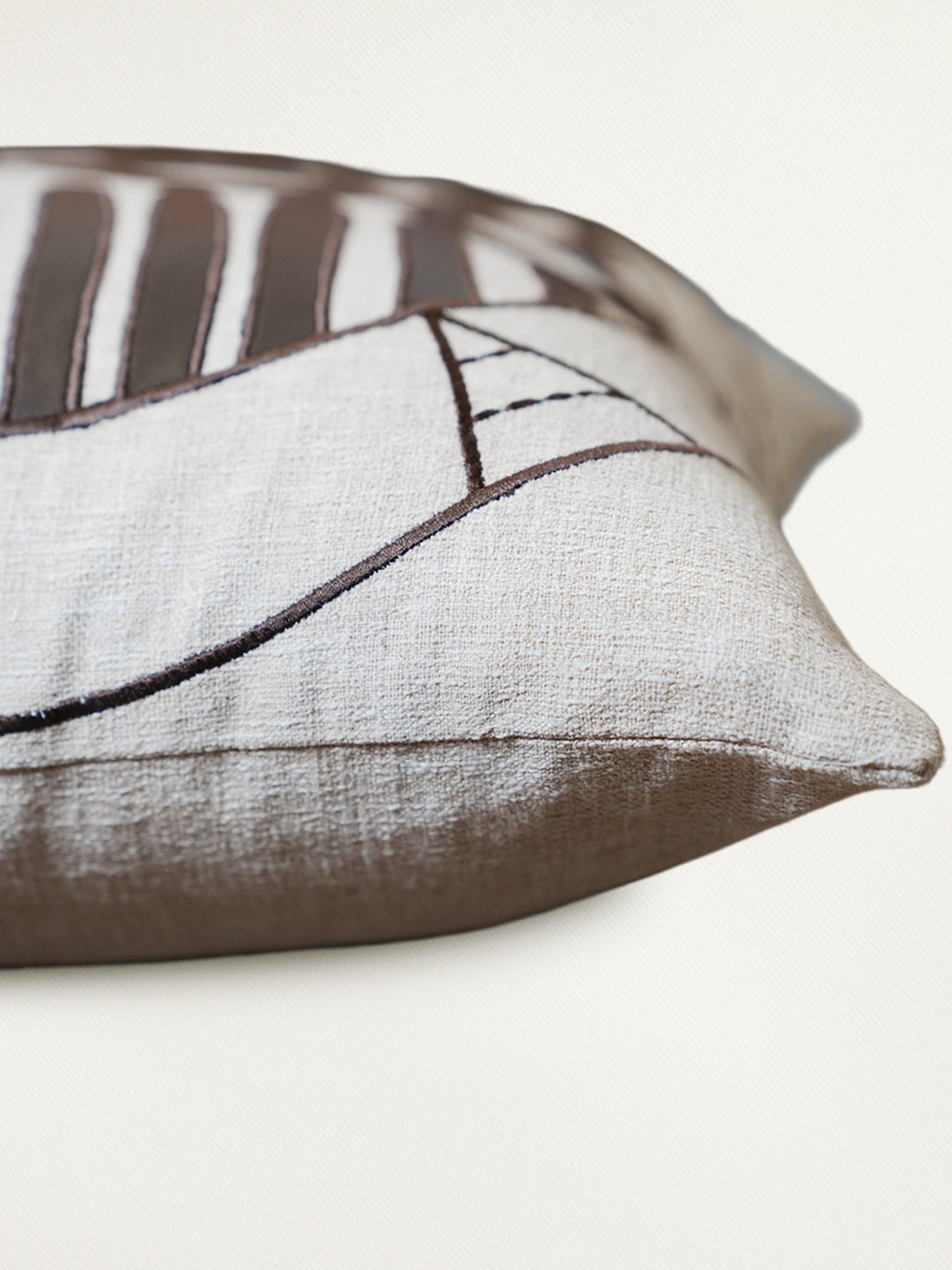 Brown & Beige Applique Embroidered | 16 x 16 inch Leather Cushion Cover