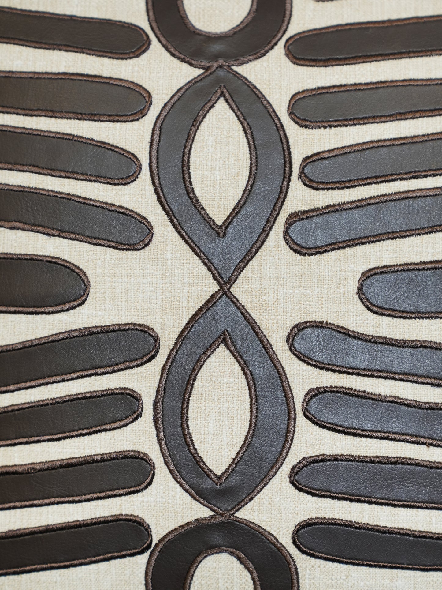Brown & Beige Applique Embroidered | 16 x 16 inch Leather Cushion Cover