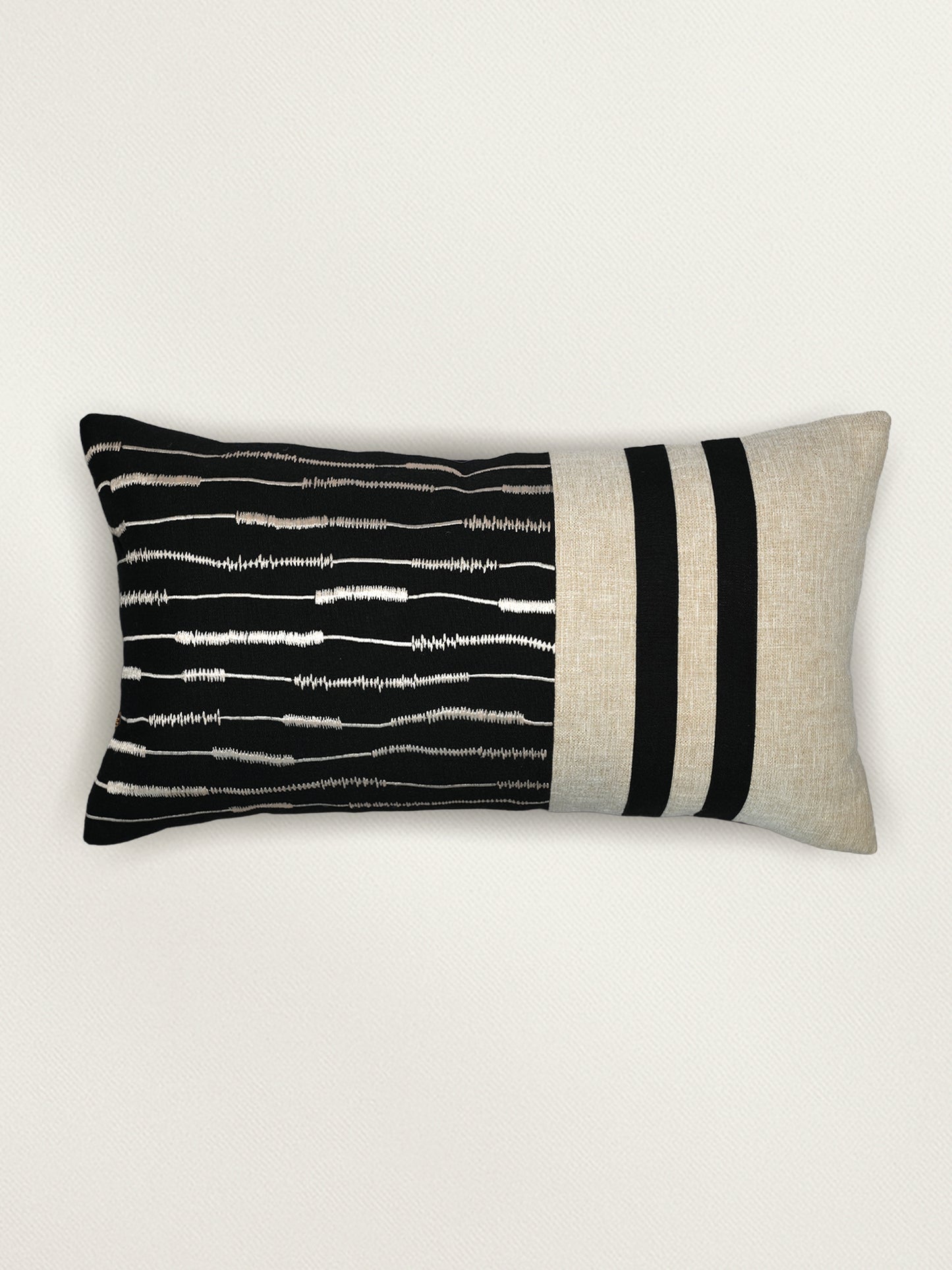 Black & White Embroidered | 12 x 22 inch Rectangular Cushion Cover
