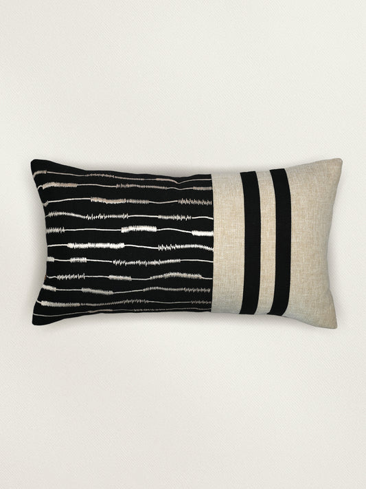Black & White Embroidered | 12 x 22 inch Rectangular Cushion Cover