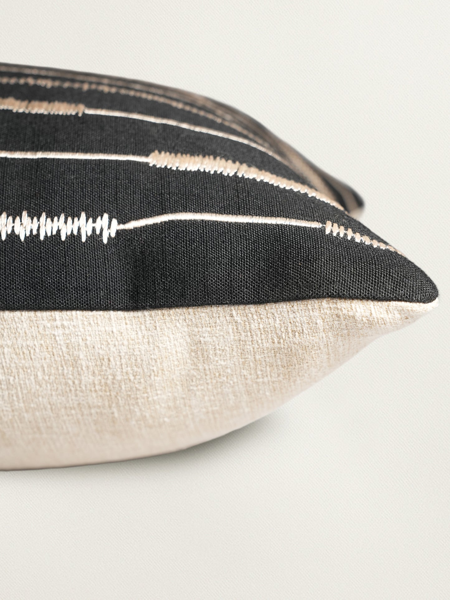 Black & White Embroidered | 12 x 22 inch Rectangular Cushion Cover