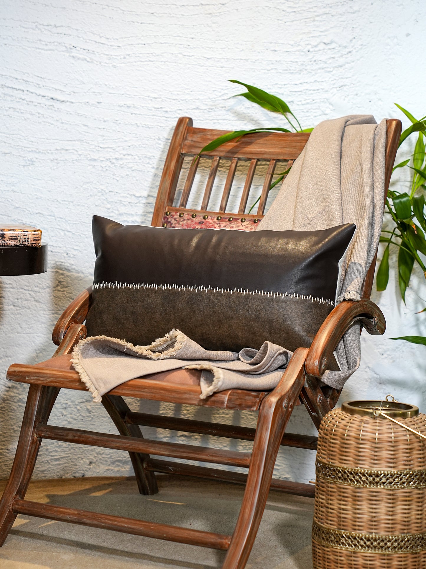 Brown Hand Embroidered | 12 x 22 inch Leather Cushion Cover