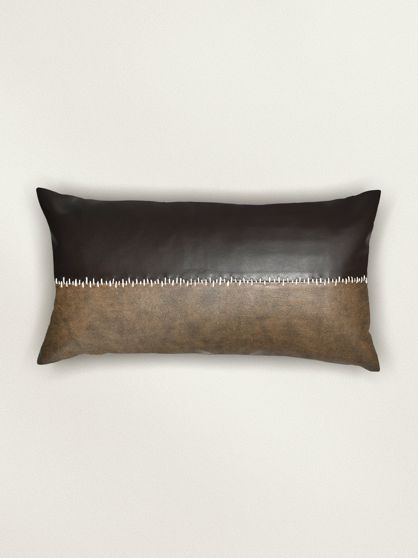 Brown Hand Embroidered | 12 x 22 inch Leather Cushion Cover