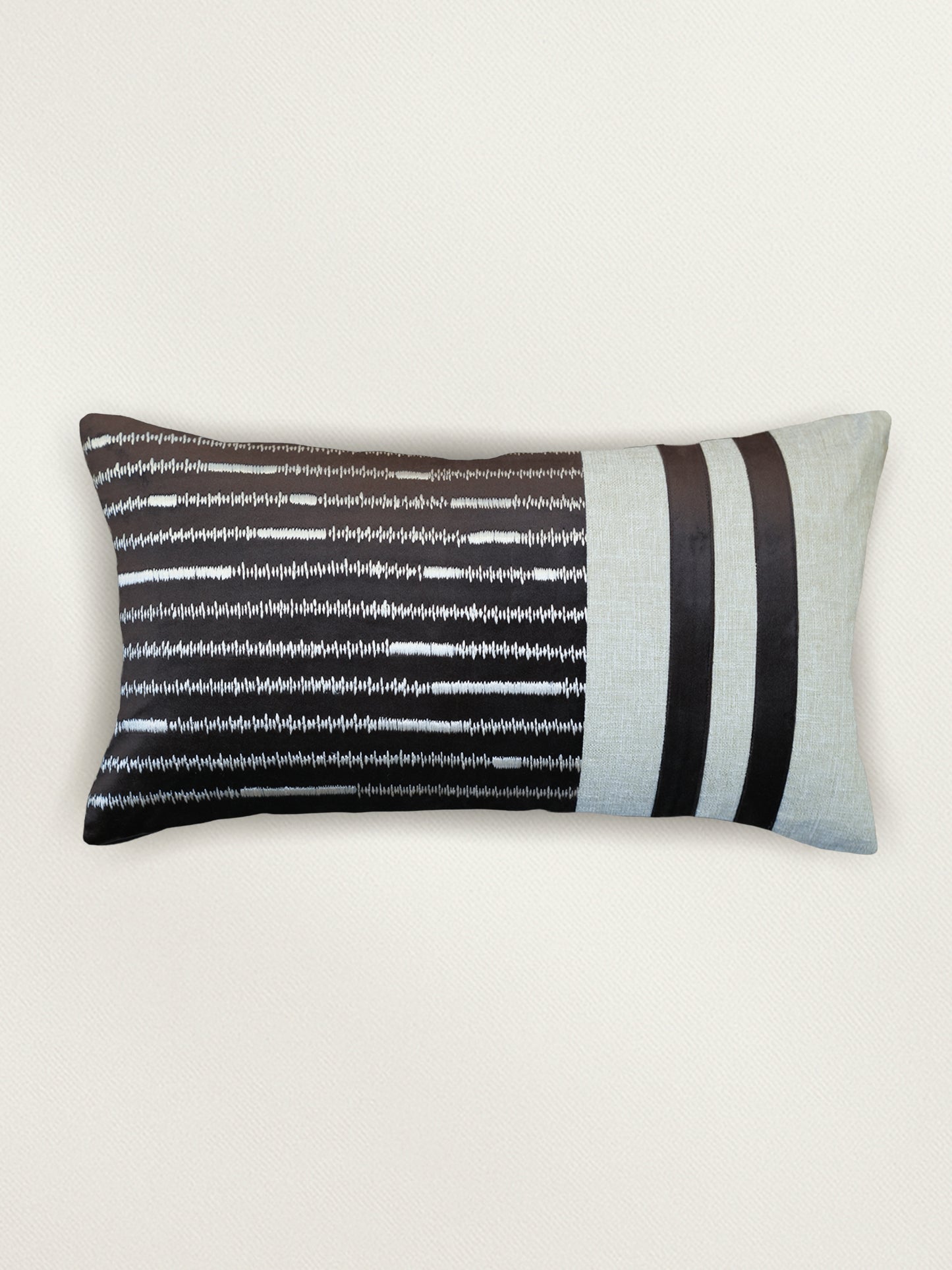 Brown & White Embroidered | 12 x 22 inch Rectangular Cushion Cover