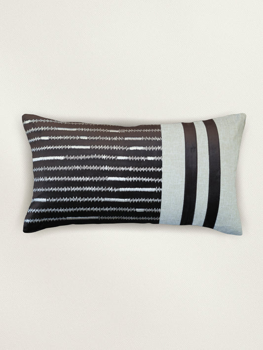 Brown & White Embroidered | 12 x 22 inch Rectangular Cushion Cover