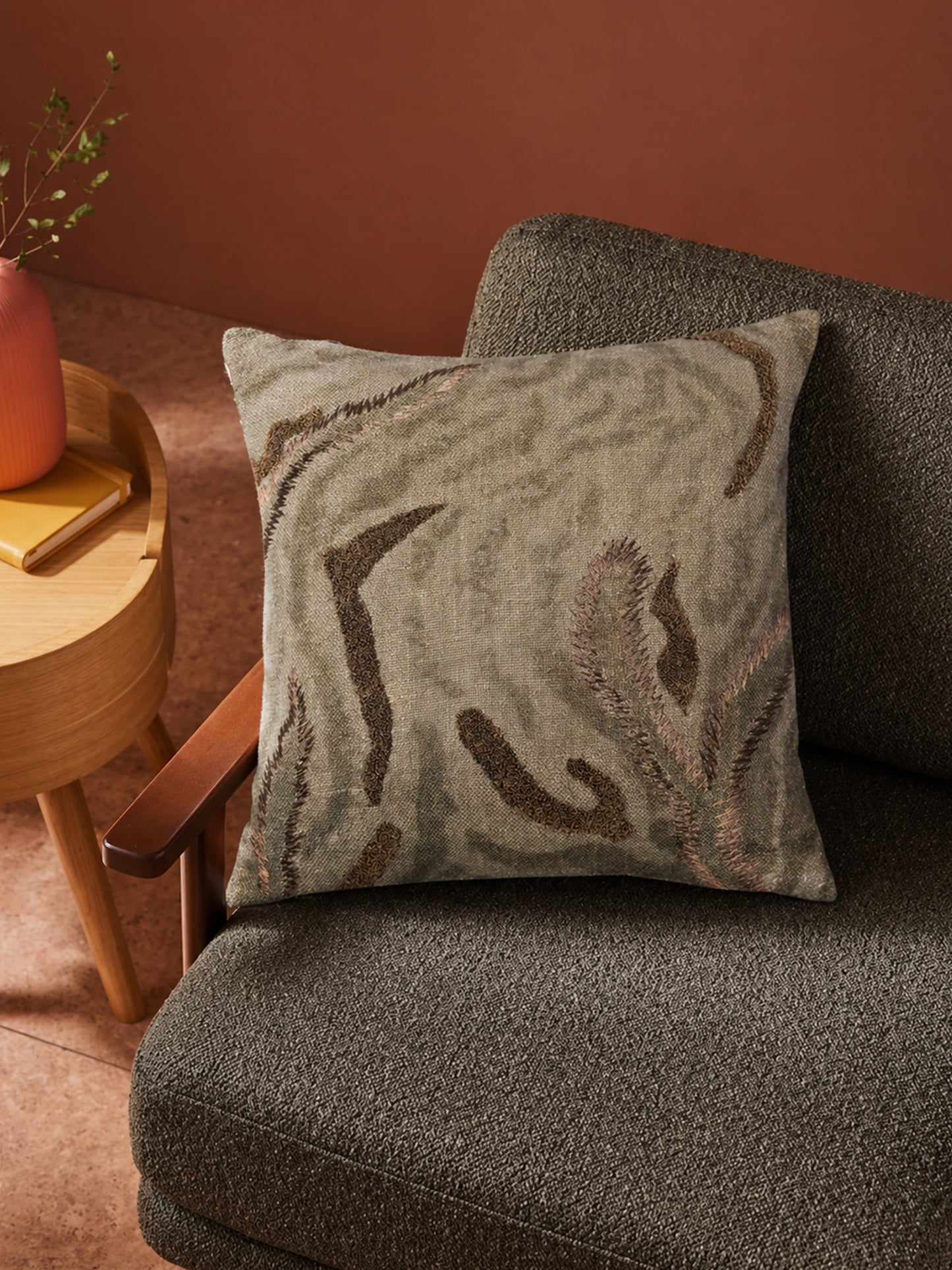 Textured Embroidered 16 x 16 inch | Linen Cushion Cover