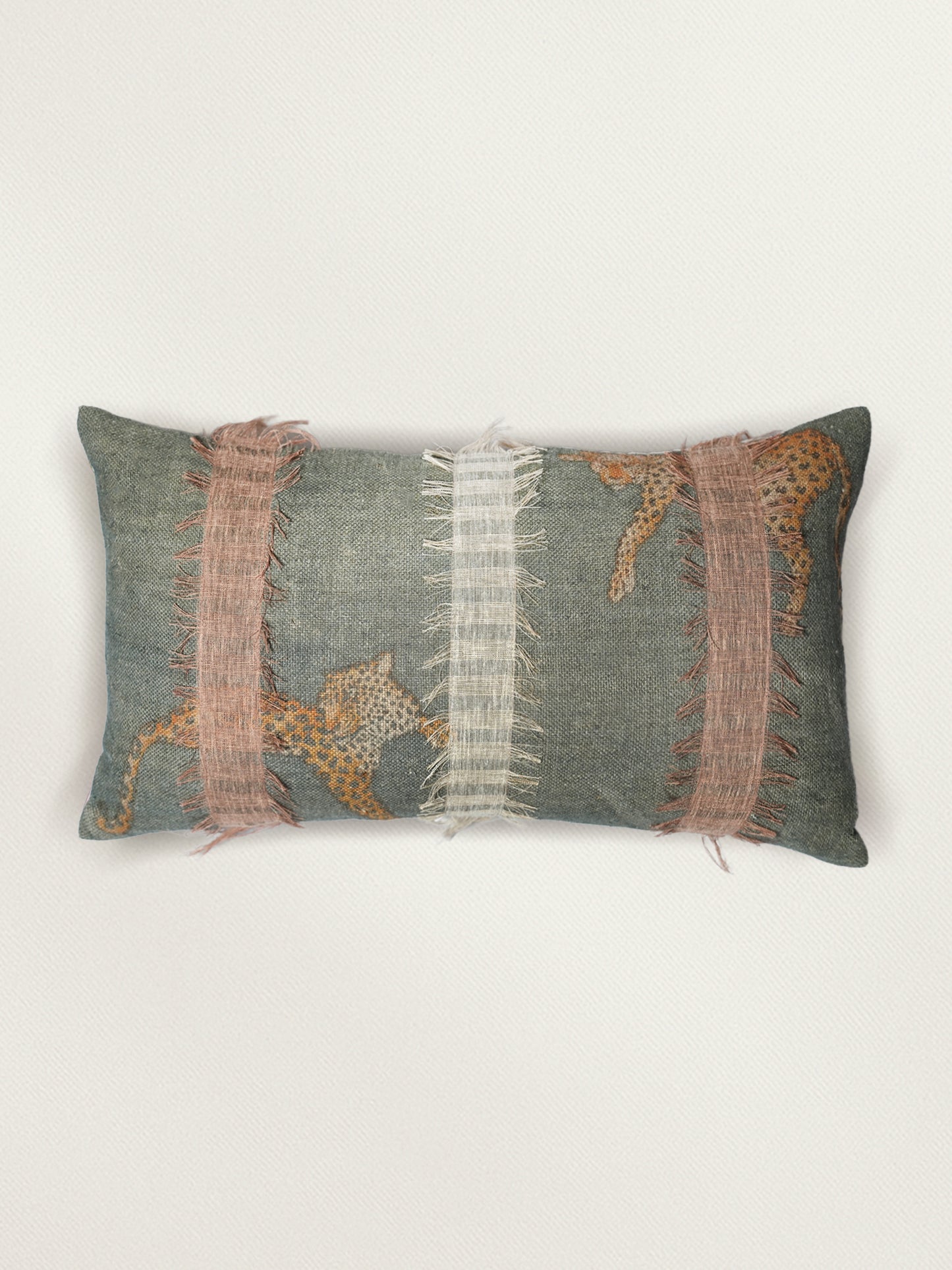 Applique Embroidered | 12 x 22 inch Linen Cushion Cover