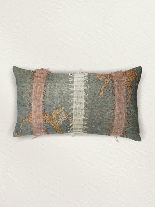 Applique Embroidered | 12 x 22 inch Linen Cushion Cover