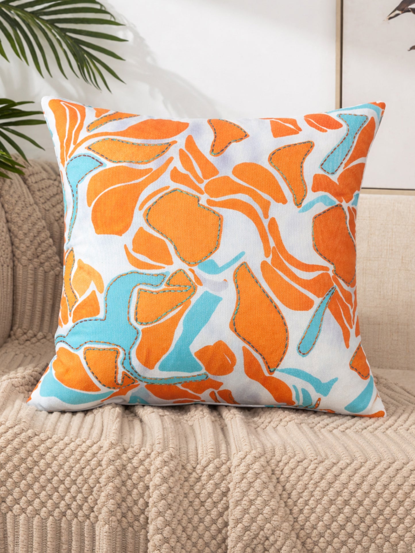 Orange & Blue Abstract Reversible | 16 x 16 inch | Spring Summer Cushion Cover