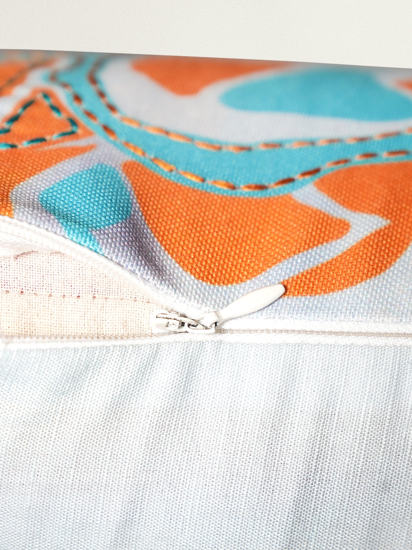 Orange & Blue Abstract Reversible | 16 x 16 inch | Spring Summer Cushion Cover