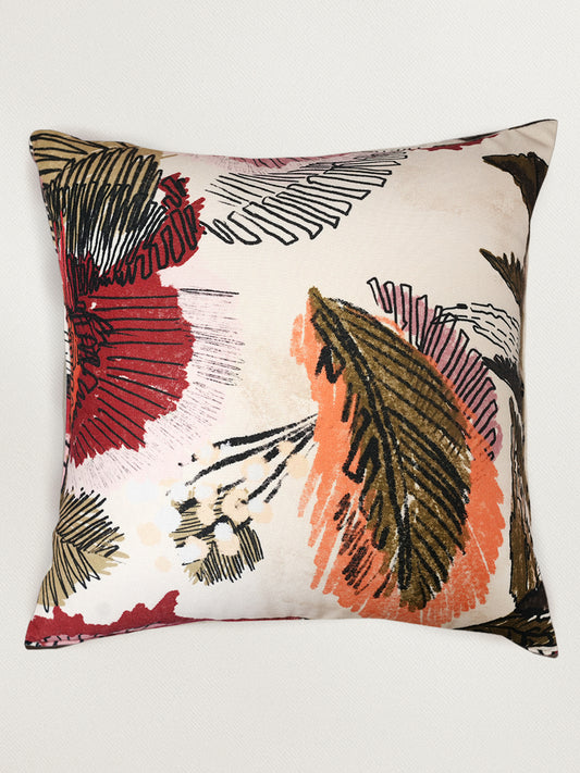 Floral Embroidered and Printed Reversible | 16 x 16 inch | Spring Summer Cushion Cover