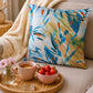 Blue Leaf Printed & Embroidered Reversible |16 x 16 inch| Spring Summer Cushion Cover