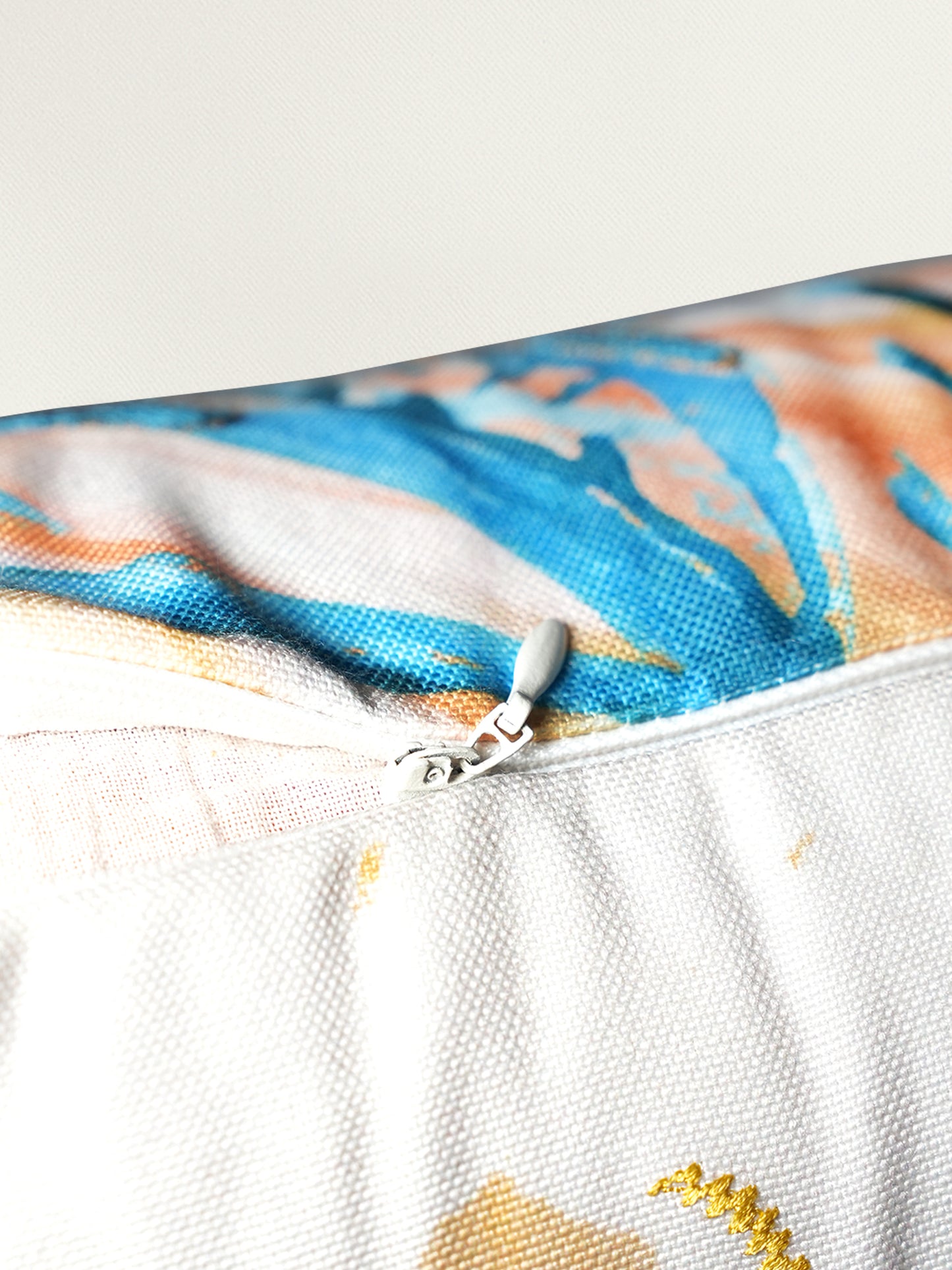 Blue Leaf Printed & Embroidered Reversible |16 x 16 inch| Spring Summer Cushion Cover