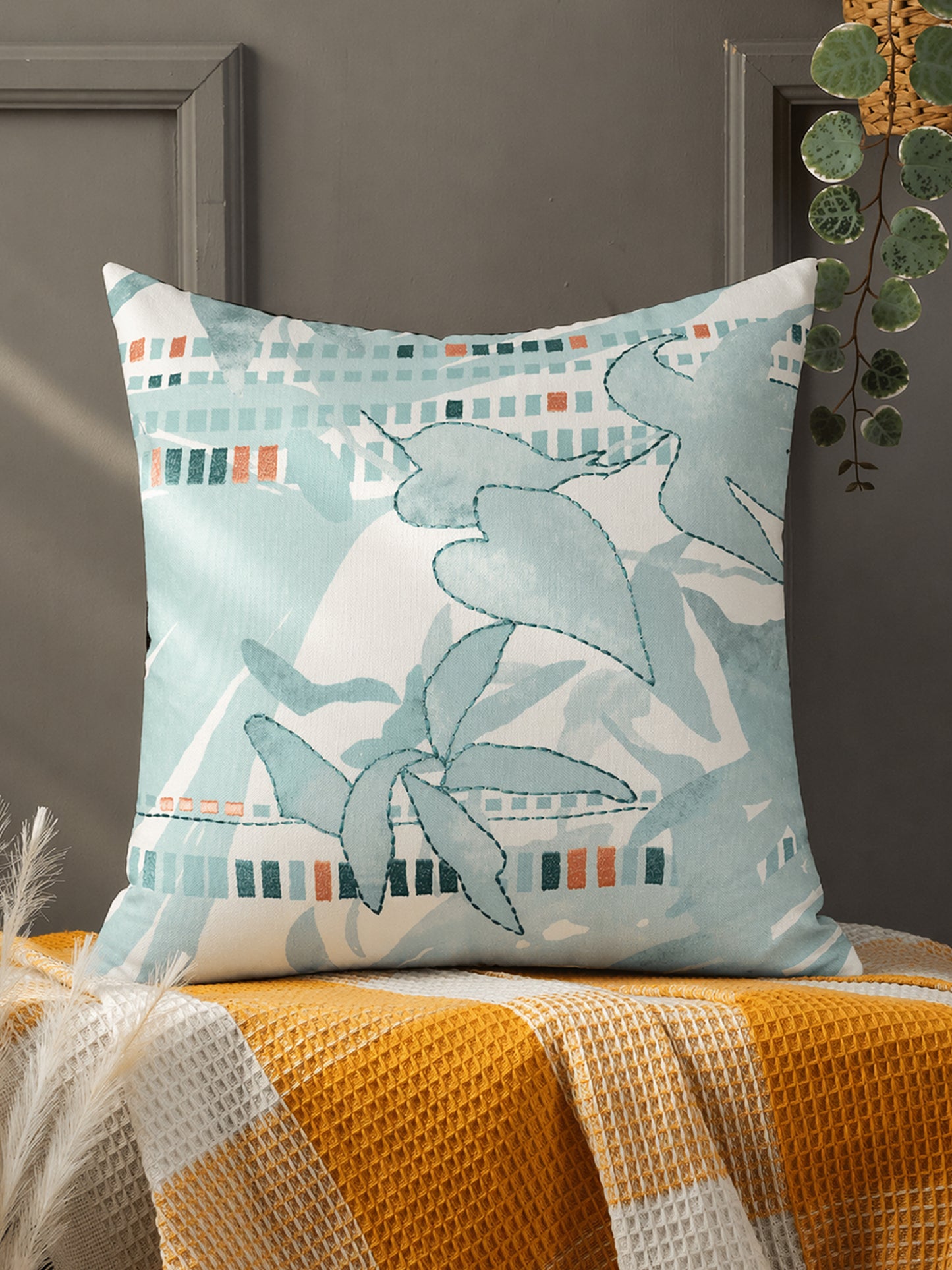 Green Reversible Printed | 16 x 16 inch| Spring Summer Cushion Cover