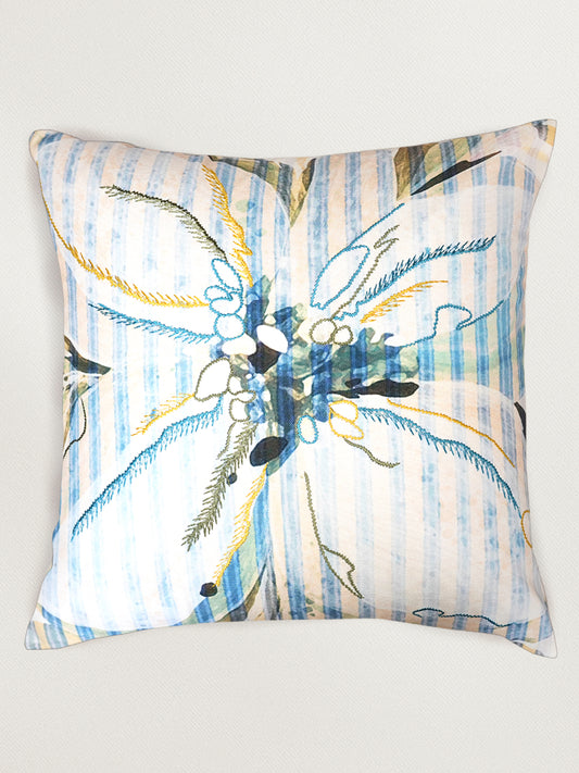 Blue & Beige Floral Printed Reversible | 16 x 16 inch| Spring Summer Cushion Cover