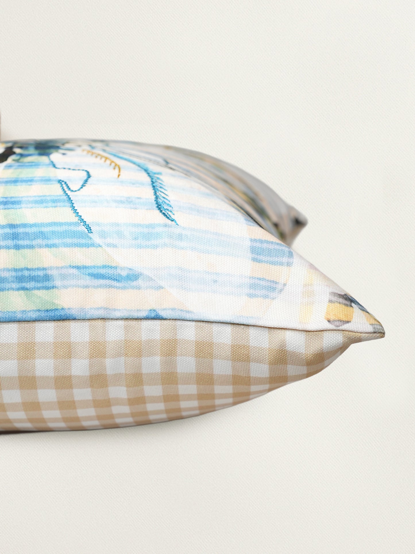 Blue & Beige Floral Printed Reversible | 16 x 16 inch| Spring Summer Cushion Cover