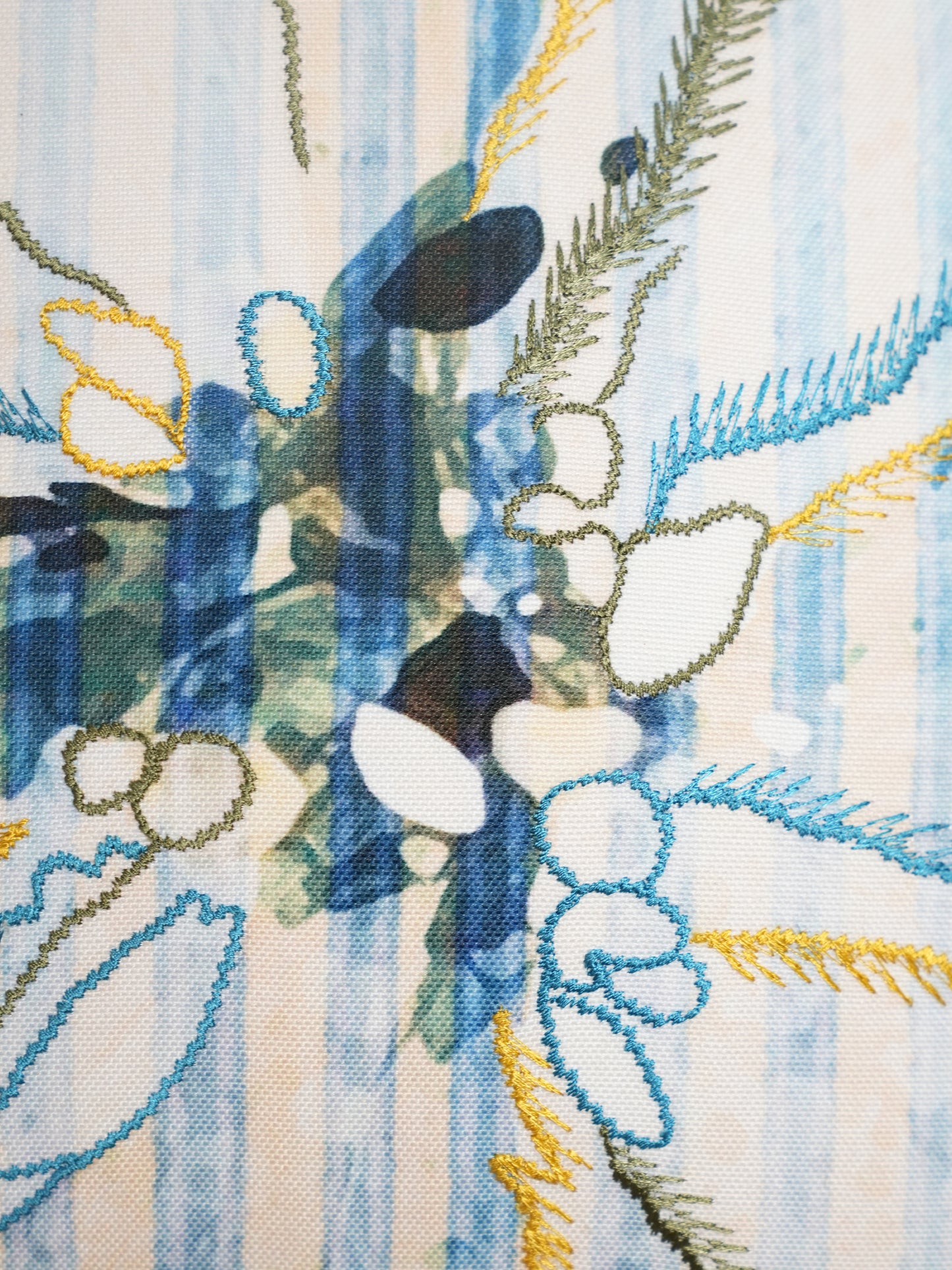 Blue & Beige Floral Printed Reversible | 16 x 16 inch| Spring Summer Cushion Cover